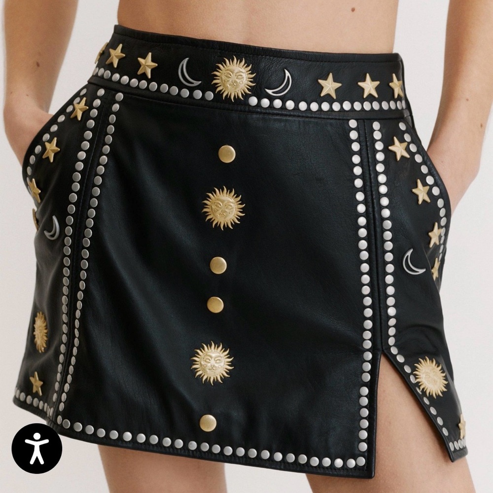 BRAND NEW Nasty Gal Real Leather Studded Celestial Mini Skirt